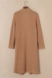 Chestnut Long Waffle Knit Cardigan with Pockets