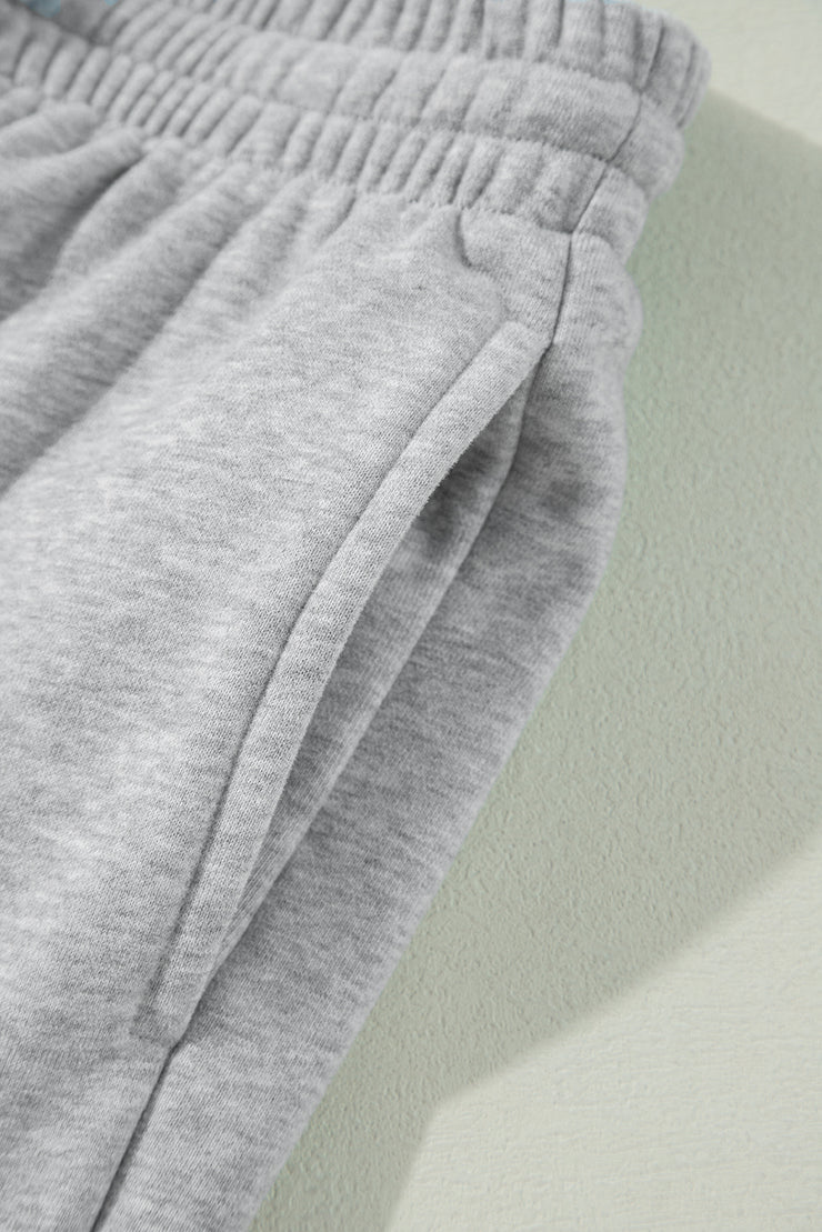 Light Grey Solid Color Fleece Lined Drawstring Waist Joggers