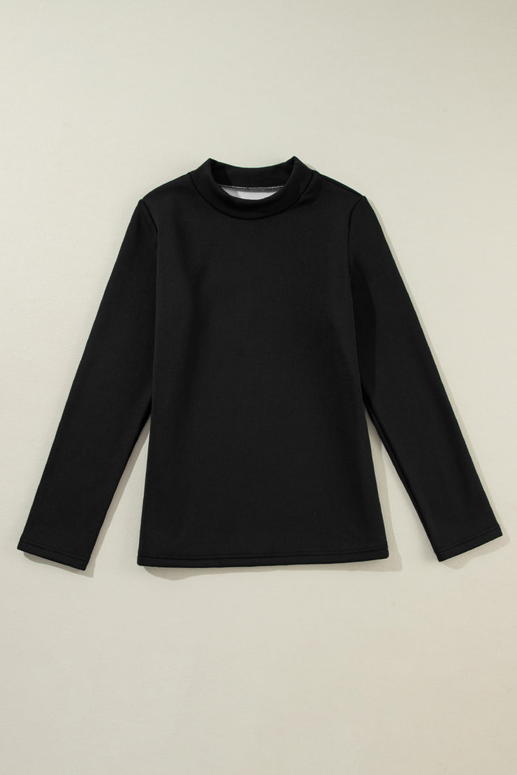 Black Mock Neck Thermal Lined Long Sleeve Tee