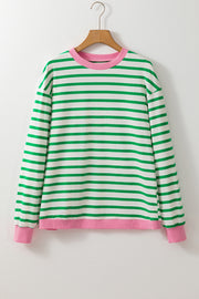 Bright Green Striped Contrast Edge Long Sleeve Top