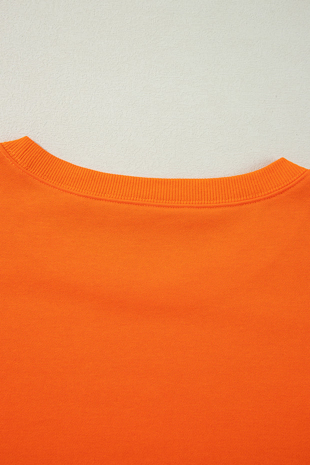 Carrot Exposed Seam Drop Shoulder Round Neck Sweatshirt with Slits