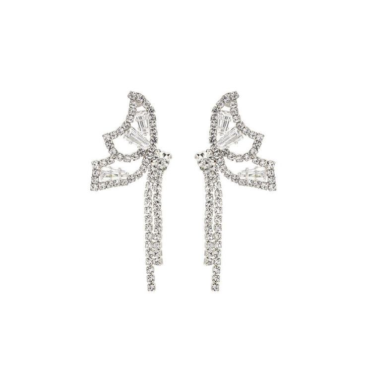 Silver Rhinestone Butterfly Tail Studs