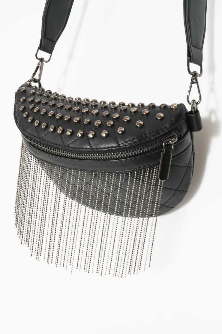 PU Leather Studded Sling Bag with Fringes