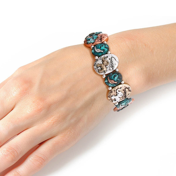 Patina Metal Elephant Engraved Bracelet