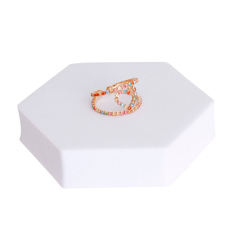 Multi Color 2 Line Heart Ring