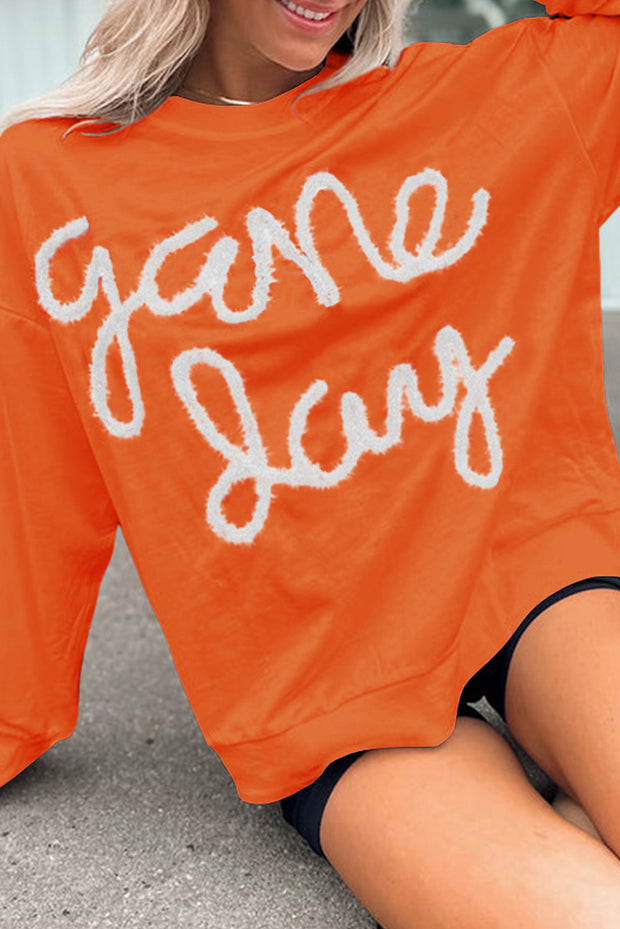 Russet Orange Tinsel Game Day Drop Shoulder Graphic Sweatshirt