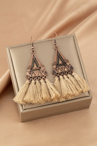 Brown Boho Triangle Metal Tasseled Earrings