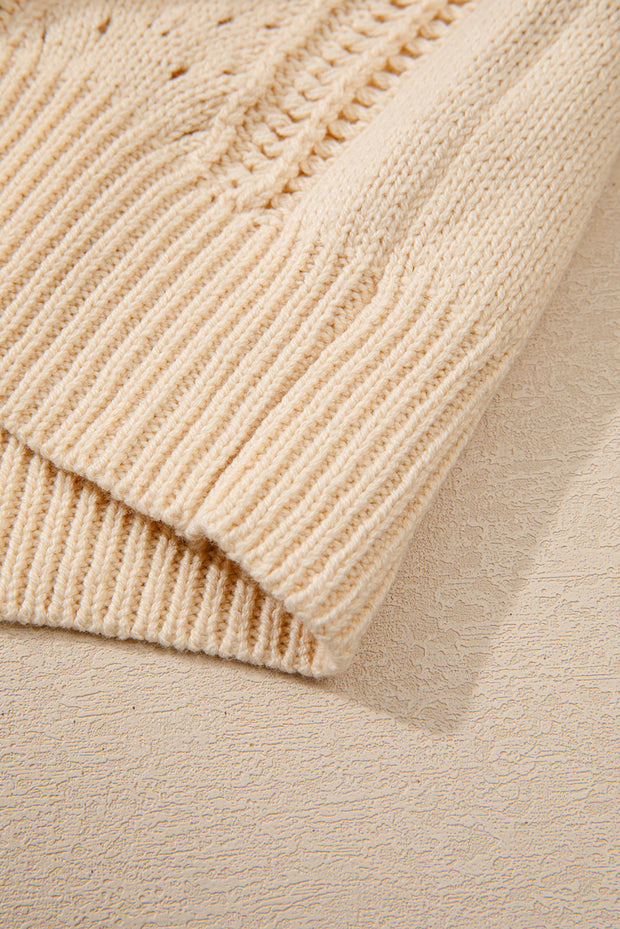 Beige Open Knit Drop Shoulder Sweater Cardigan