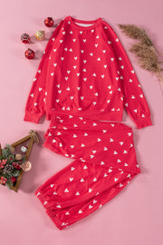 Fiery Red Valentines Heart Print Pants Set