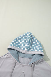 Beau Blue Floral Patchwork Star Pattern Drawstring Hoodie