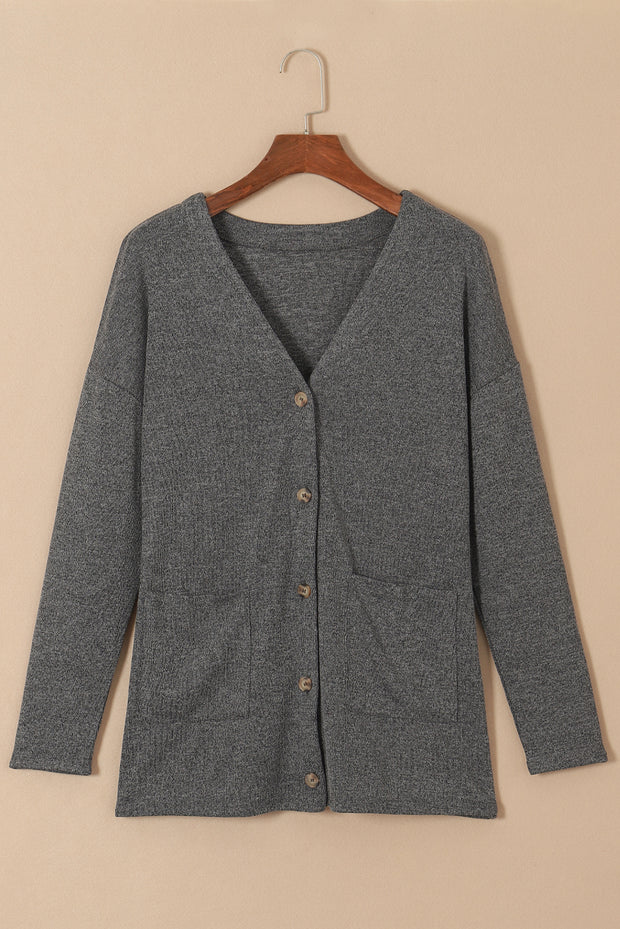 Gray Heather Knit Pocketed Button Front Cardigan