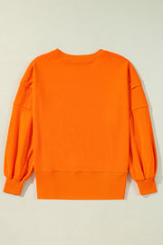 Carrot Exposed Seam Drop Shoulder Round Neck Sweatshirt with Slits