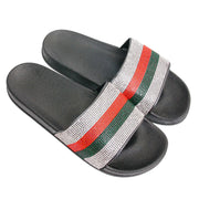 Red and Green Size 12 Designer Black Slides