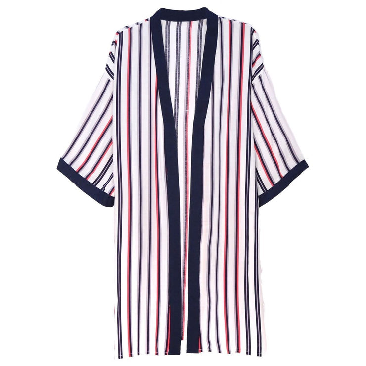 White and Navy Pin Stripe Kimono