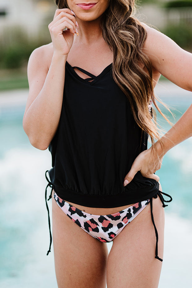 Leopard Tankini with Stripes Patchwork