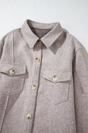 Light Grey Turn Down Collar Flap Pockets Buttoned Shacket