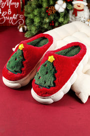 Fiery Red Christmas Tree Graphic Plush Slippers