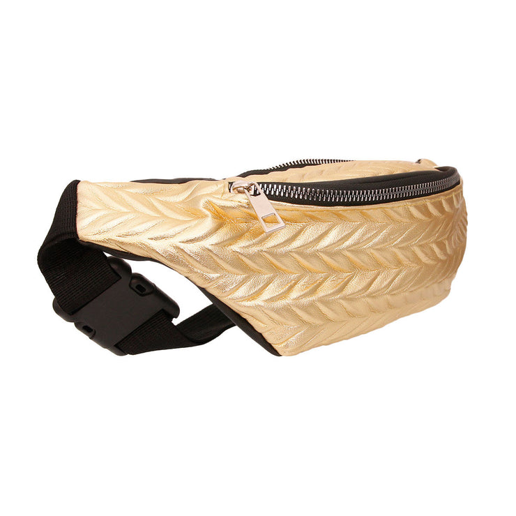 Gold Leather Chevron Fanny Pack