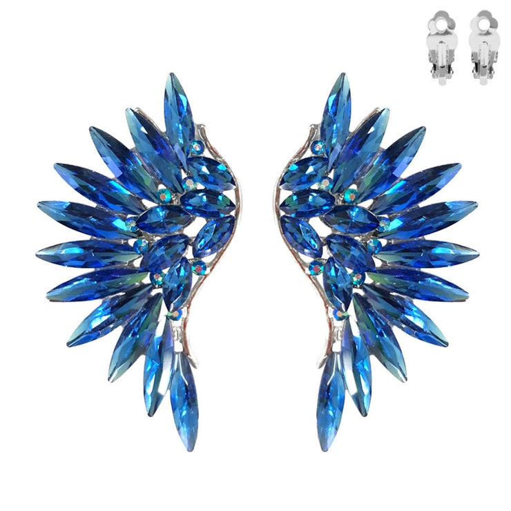 Sorority Royal Blue Rhinestone Wing Clip Ons