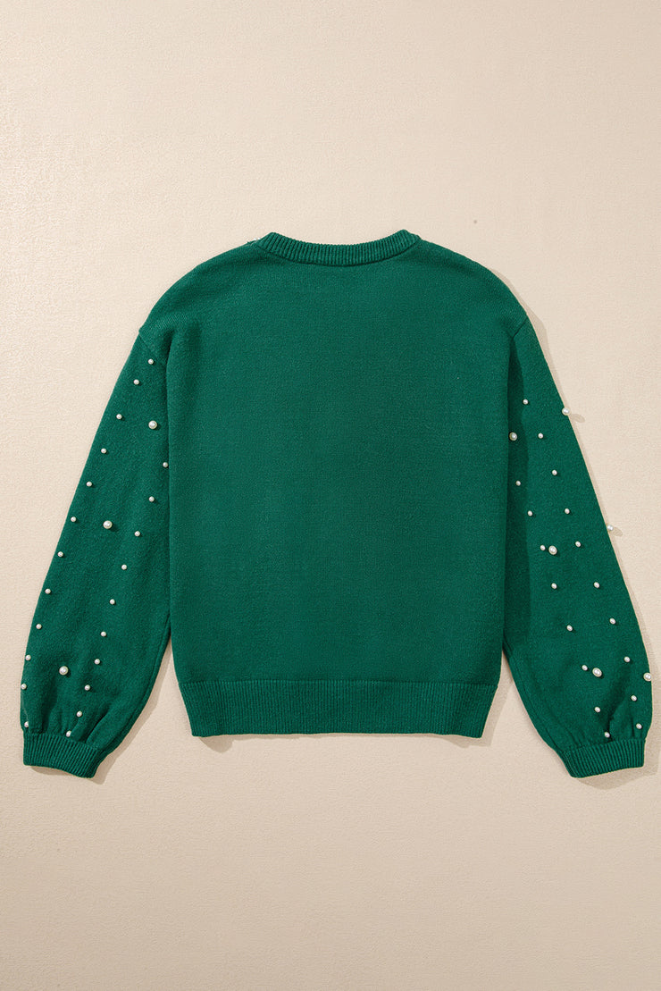 Evergreen Pearled Drop Shoulder Round Neck Sweater