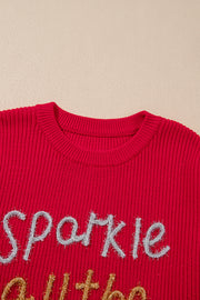 Racing Red Sparkle All The Way Tinsel Crew Neck Plus Size Sweater