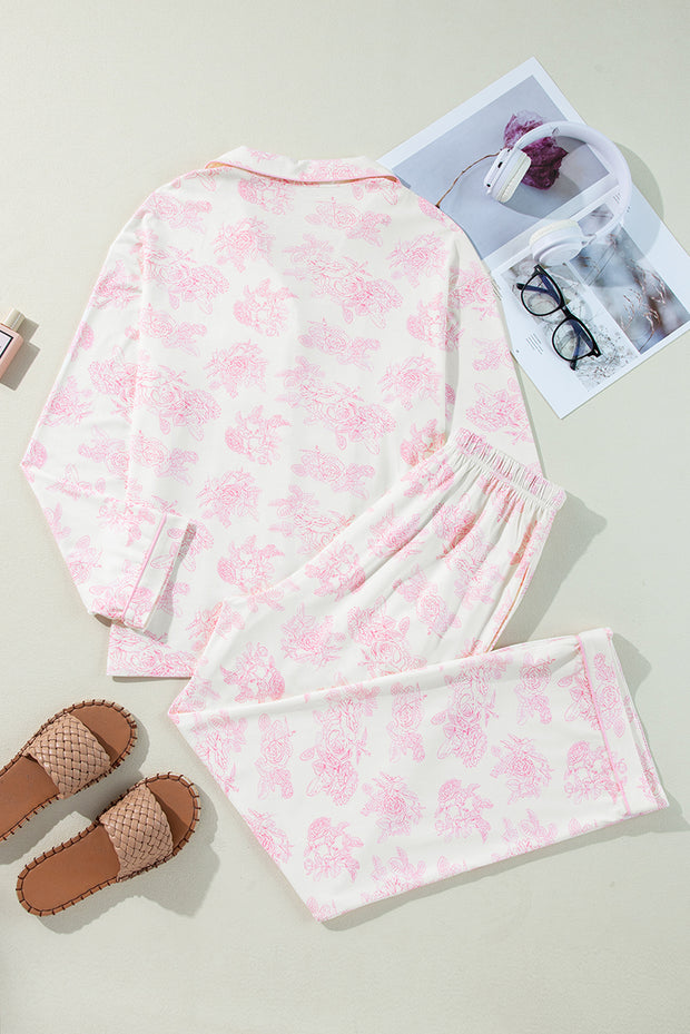 Pink Floral Long Sleeve and Pants Pajamas Set