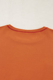 Orange Textured Knit Color Block Patchwork Chest Pocket Plus Size Top