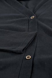 Black Solid Color Open-Front Buttons Cardigan