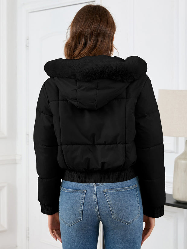 Pocketed Long Sleeve Cropped Hooded Winter Coat