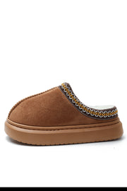 Chestnut Contrast Edge Suede Plush Lined Thick Sole Winter Slippers