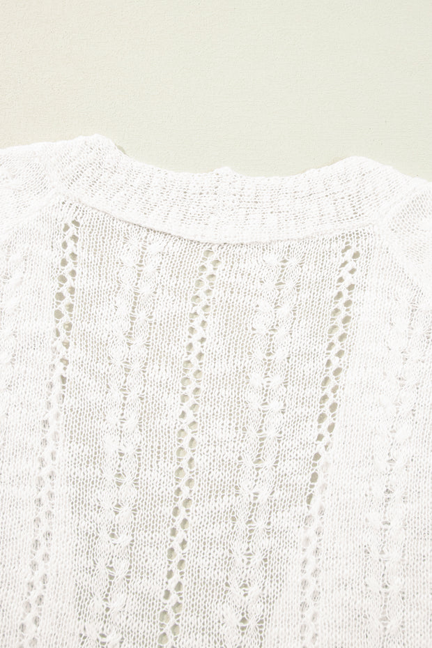 White Plus Size Eyelet Knit Open Front Cardigan