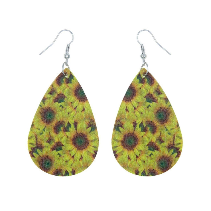 Sunflower Printed Teardrop Earrings