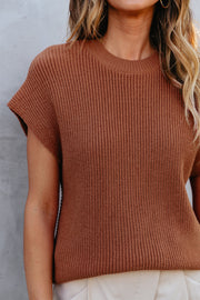 Chestnut Plain Crew Neck Short Sleeve Sweater