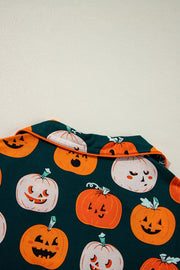 Orange Halloween Pattern Short Sleeve Shirt Pajama Set