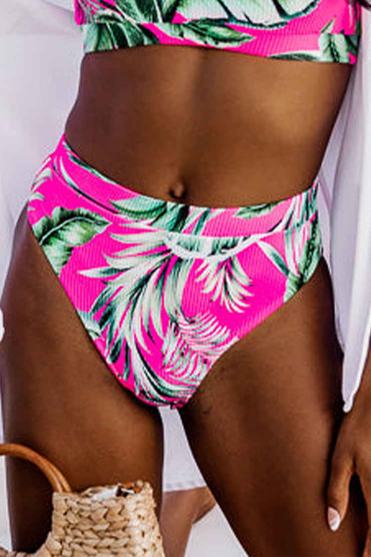 Rose Tropical Print Textured Bikini Bottoms