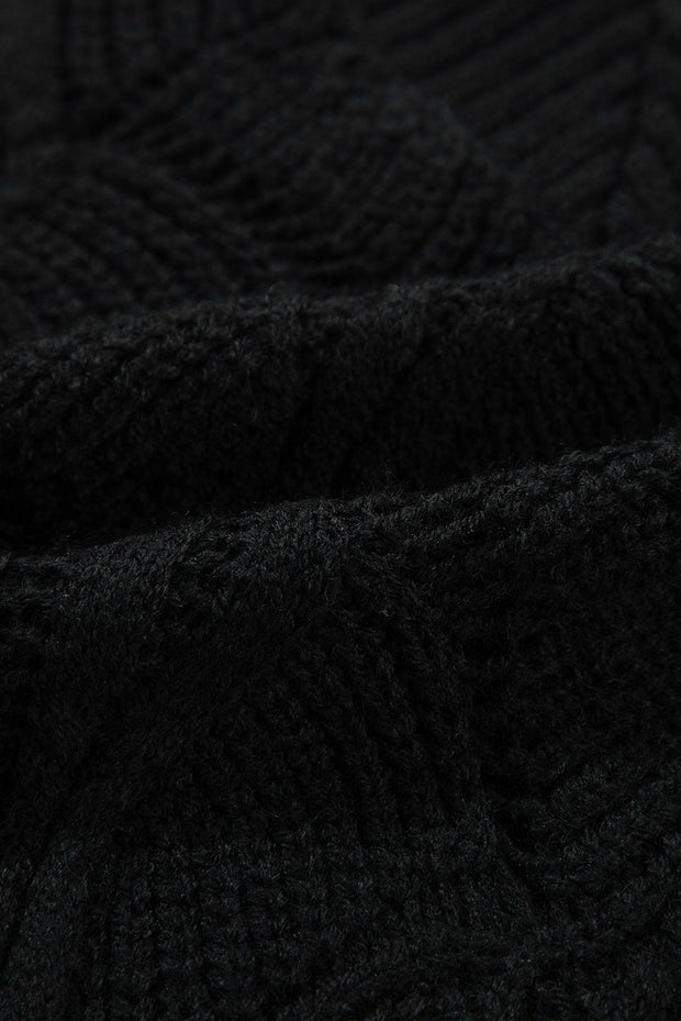 Black Hollow Out Knit V Neck Drop Shoulder Sweater