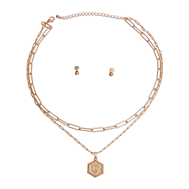 C Hexagon Initial Charm Necklace