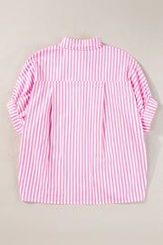 Pink Stripe Dolman Sleeve Oversize Shirt