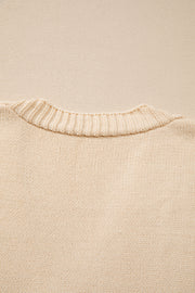 Beige Open Knit Drop Shoulder Sweater Cardigan