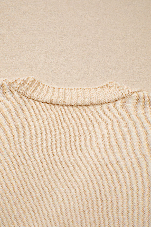 Beige Open Knit Drop Shoulder Sweater Cardigan