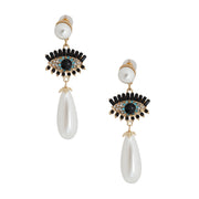 Cream Teardrop Evil Eye Earrings