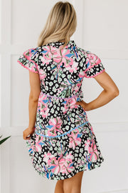 Pink Floral Ricrac Embellished Tiered Mini Dress