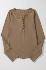 Chestnut Anglaise Broider Ribbed Long Sleeve Top