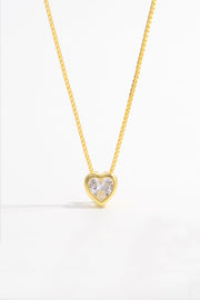 925 Sterling Silver Inlaid Zircon Heart Pendant Necklace