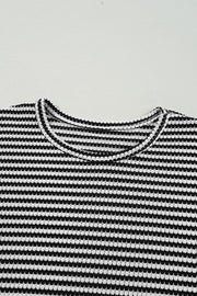 Black Stripe Drop Shoulder Puff Long Sleeve O Neck Plus Size T Shirt