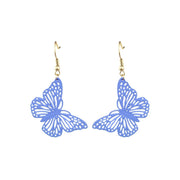 Blue Metal Butterfly Fish Hook Earrings