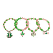 AKA Sorority Inspired Green Pink Charm Bracelets