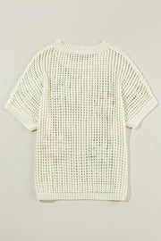 White Crochet Flower Hollow-out Sweater T Shirt