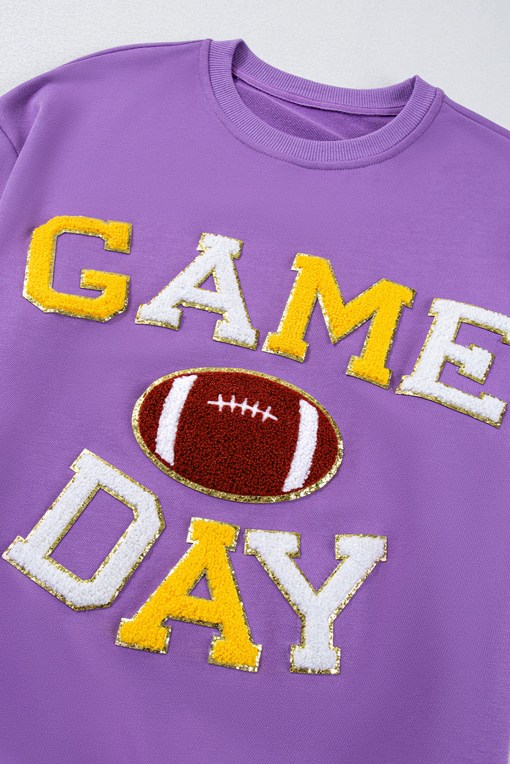 Tillandsia Purple GAME DAY Rugby Chenille Embroidered Pullover Sweatshirt