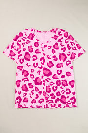 Rose Leopard Print V Neck Plus Size Tee